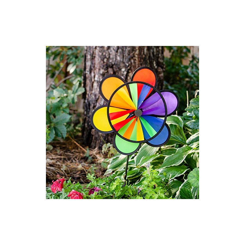 In the Breeze Rainbow Double Flower/Wheel Combo Spinner, 12"