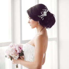 MMSZHL Tocado de Cristal Blanco y Perlas, Peines para el Pelo de Boda Accesorios para el Cabello Mujer, Elegante para Bodas y Banquetes, Peinados de Novia, Regalo Ideal para Amigas o Chicas (Plateado)