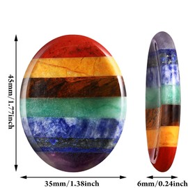 Yeesabella Thumb Worry Stone for Anxiety with Velvet Bag - 7 Chakra Healing Crystal Oval Pocket Palm Stone Gemstones for Reiki Balancing Meditation and Anxiety Relief