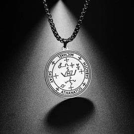 EUEAVAN Seal of Archangel Michael Pendant Necklace Keychain for Men Saint St. Michael 7 Archangels Seal Sigil of Archangel Michael Amulet Pagan Jewelry Women (Archangel necklace silver)