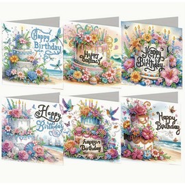 Syntego 6pcs DIY Happy Birthday Diamond Painting Greeting Card Kit for Adults