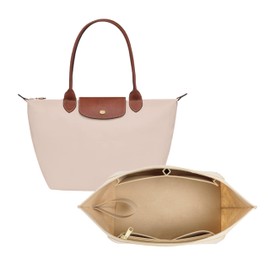 ATSEKTZ Purse Organizer Insert for Longchamp Le Pliage Tote Bag, Lightweight Felt Handbag Organizer with Cup Holder and Zipper Pocket, Compact Storage Insert for Totes and Handbags BEIGE-M
