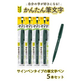 Pentel Calligraphy Sign Pen, Pigment Type, Medium Point, XSESP15MA, 5 Pens