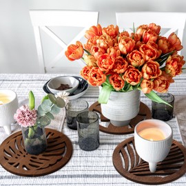 Reallnaive 3 Pcs Bee Wooden Trivets for Hot Dishes Pots and Pans Winter 8 Inch Heat Resistant Coasters Plates Mat Pads Hot Tea Holders for Kitchen Countertop Table Accessories(Brown)