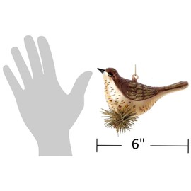 The Bridge Collection 6" Long Elegant Glass Bird Ornament with Shimmering Accents - Brown Bird Christmas Ornament