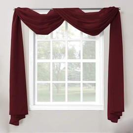 Decotex 1 Piece Sheer Voile Home Decor Fully Hemmed Scarf Valance Swag Topper (54" X 216", Burgundy)