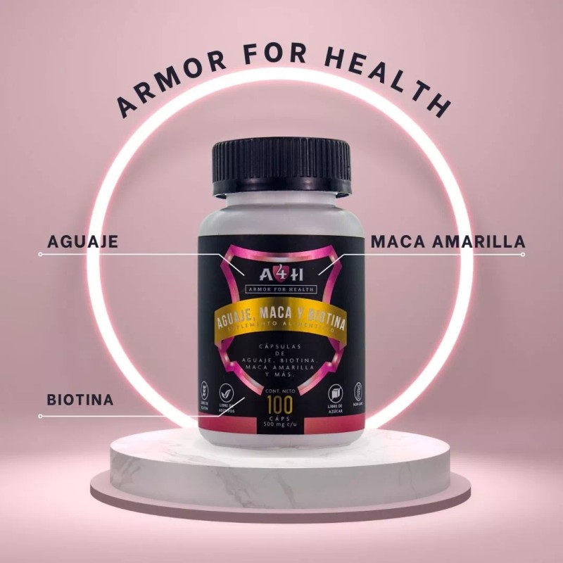 Armor For Health Aguaje Maca Biotina 100 Cápsulas 500mg A4h