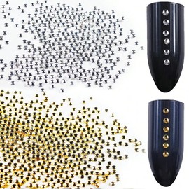 MOLILON 12 Grids Nail Art Studs, Gold Silver Mini Metal Nails Bead with Pick Up Pen & Tweezer, 3D Nail Art Metal Caviar Ball Nail Charms and Gems for Women DIY Manicure Decorations Supplies