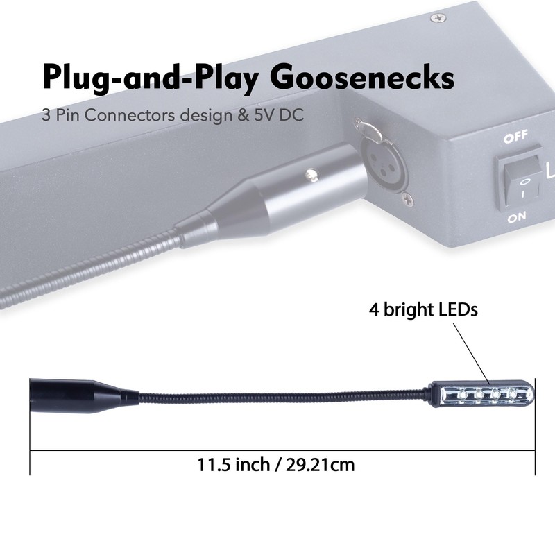 Rack Mount Gooseneck LED Light, 3 Dimmable Lamps, PowerCON Input,