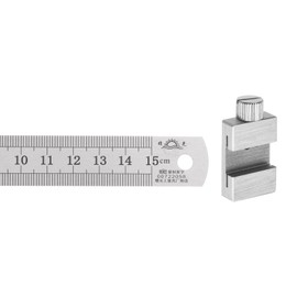 HARFINGTON 2 in 1 Stainless Steel Ruler with Scriber Block 15cm/6" Metric and Inch Metal Ruler with 20mm Length Brass Locating Vernier Slider for Woodworking DIY Measuring, Silver Tone