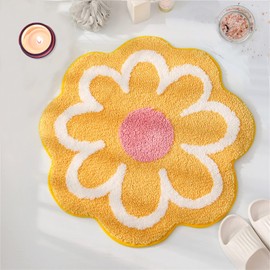 YRXRUS Flower Bath Mat, Yellow Bathroom Rug, Beauty Bath Mats, Ultra Soft Microfiber Bath Rug, Machine Washable Flower Rug, Shower Bathtub Mat Gift Aesthetic Summer Room Decor, 23.6x23.6 in