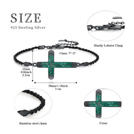 TwoAnts Cross Bracelet for Men Women 925 Sterling Silver Adjustable Faith-Based Religious Bracelet with Malachite Christian Jewelry Gift for Prayer