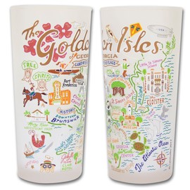 Catstudio Drinking Glass, Golden Isles Frosted Glass Cup for Kitchen, Drinking Glasses, 15oz Dishwasher Safe Tumbler, Wedding Gifts