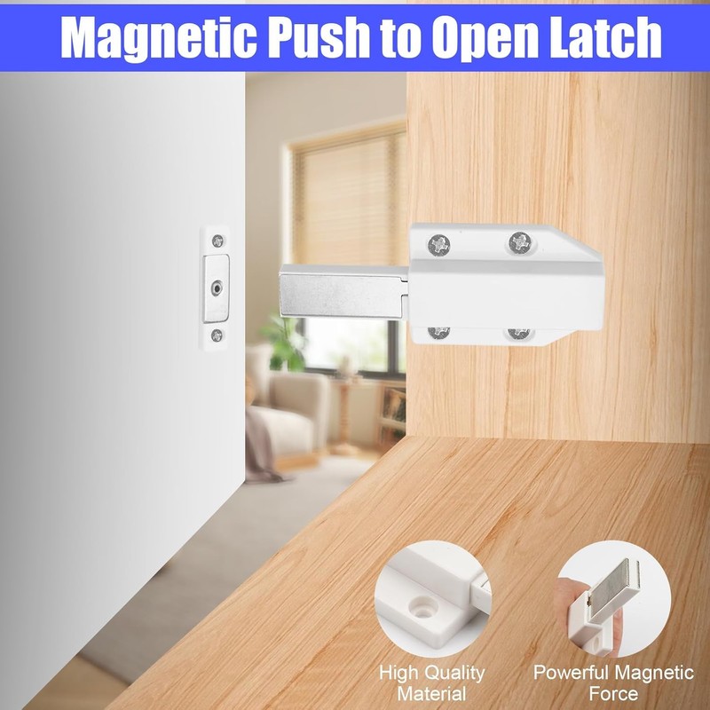 2 Pcs White Push to Open Door Catches, Large Magnetic