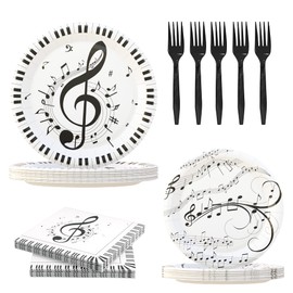 LMJUNZZ 120 Pcs Musical Notes Party Supplie,Piano Notes Party Tableware Set 9"& 7"Music Notes Plates and Napkins Forks for Music Themed Birthday Party Decorations Serve 30 Guests