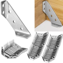 LOSYHU 50 PCS Stainless Steel Furniture Corner Connectors Universal Corner Connector Bracket Trapeziform Angle Brackets Triangular Connector for Wood Furniture Triangle Stabilizer Support