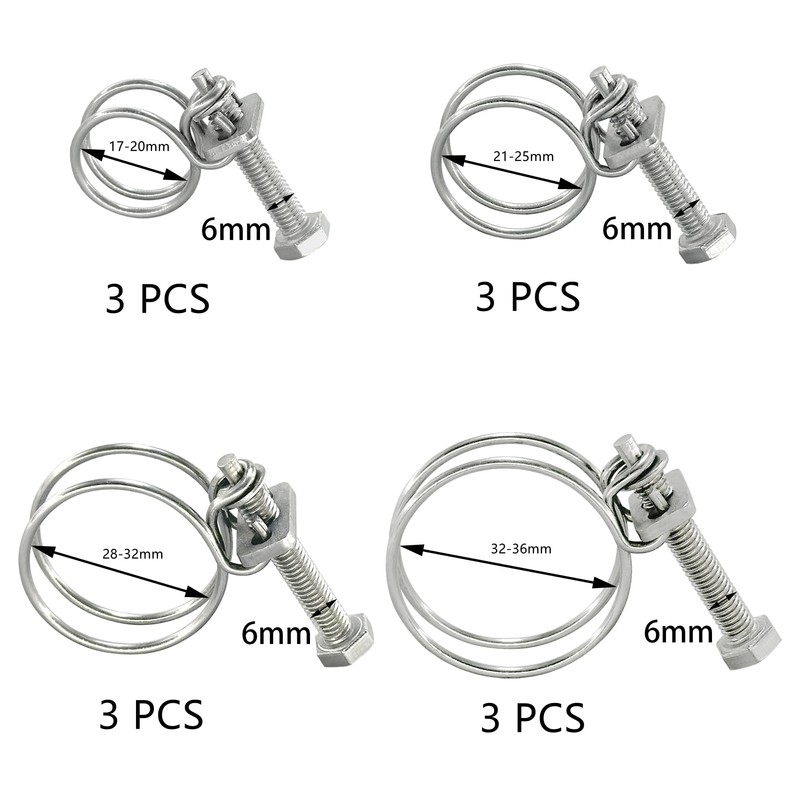 12 PCS Adjustable Double Wire Hose Clamps,304 Stainless Steel Hose
