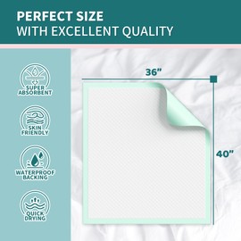 Disposable Bed Pads 40"X36" Extra Large Chucks Pads for Adults Super Absorbent Underpads Waterproof Pee Pads for Incontinence, Mattress or Pets [100x91CM, 40pcs]