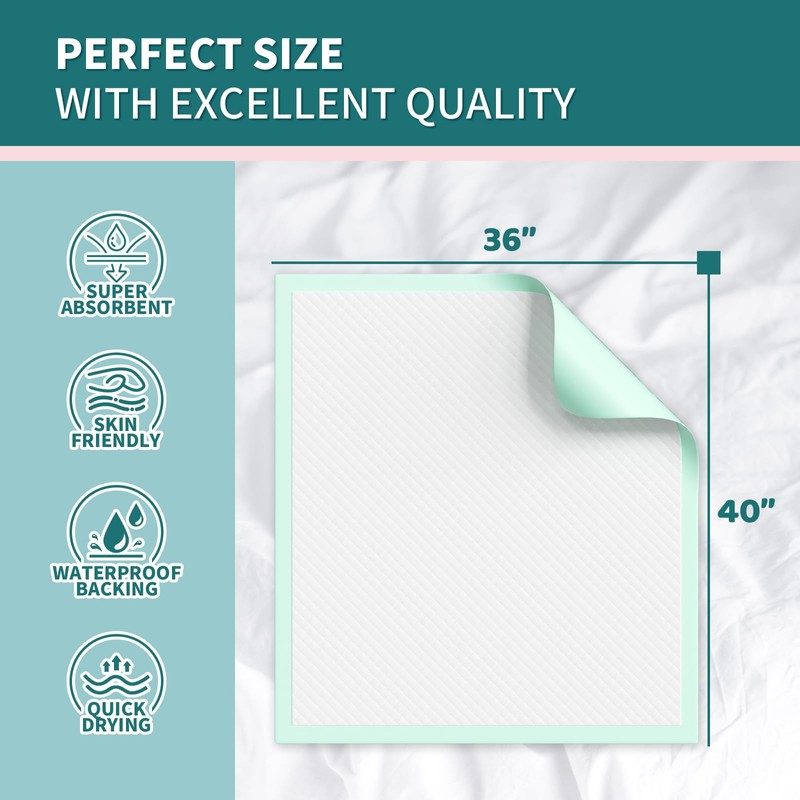 Disposable Bed Pads 40"X36" Extra Large Chucks Pads for Adults