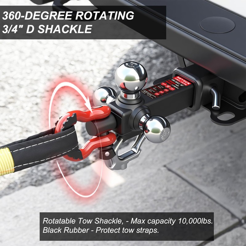 REYSUN Trailer Hitch Tri-Ball Mount: with Swivel Tow Shackle and