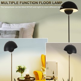Black Vintage Floor Lamps for Living Room, Ambient Lighting Bedroom Lamps Mid Century Modern Decor Corner Lamp, 65” Tall Mushroom Reading Lights Torchiere Industrial Stand Up Decorative Lamp