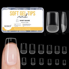 Short Square Nail Tips, 600 Pieces, Soft Gel Full Cover Nail Tips, Artificial Nails, 12 Sizes, Artificial Nails, for Sticking, PMMA Pre-Buffed Tips for Nail Salons and DIY Nail Art at Home