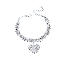 ENYI Crystal Heart Charm Tennis Bracelet, Rhinestone Link Chain, Silver