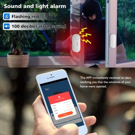 WiFi Door Window Sensor Alarm: Smart Door Sensor, Magnetic Contact Sensor Wireless for Home Security Burglar Alert, 90db Alarm & App Notification, Door Open Sensor Compatible with Alexa (4-Pack)
