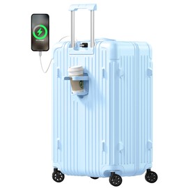 Krute Carry on Luggage 20 Inch Suitcases with Spinner Wheels Hardside Luggages Cup Holder Carry Suitcase USB Charger Port PC+ABS with TSA Lock