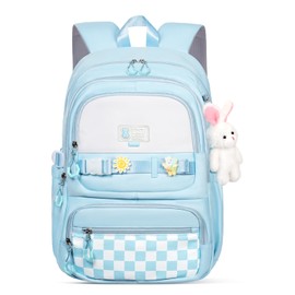 Aucuu Kawaii Backpack, School Bags for Girls, Large Capacity Primary Elementary Middle School Bag, Cute Backpacks Durable Bookbag for Kids Girls Children, Blue (L)