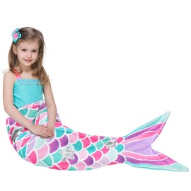 WERNNSAI Mermaid Tail Blanket for Children - Flannel Fleece Mermaid Blanket for Girls All Seasons Soft Mermaid Fin Blanket Sleeping Bag Birthday Gifts 140 x 60 cm
