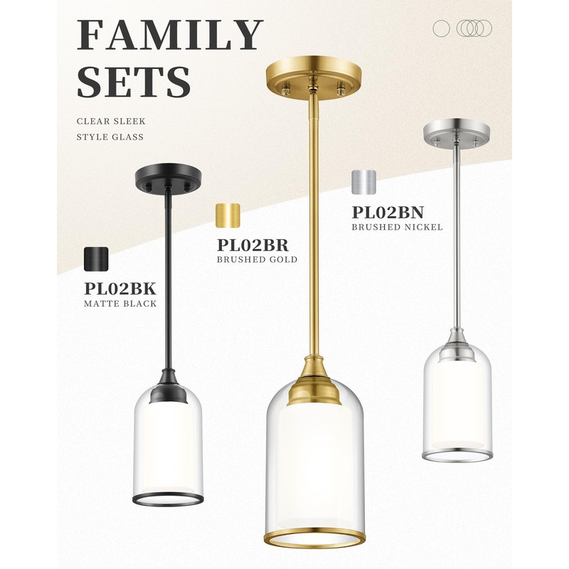 LIROUVET Gold Pendant Lights Kitchen Island - Dual Glass Pendant