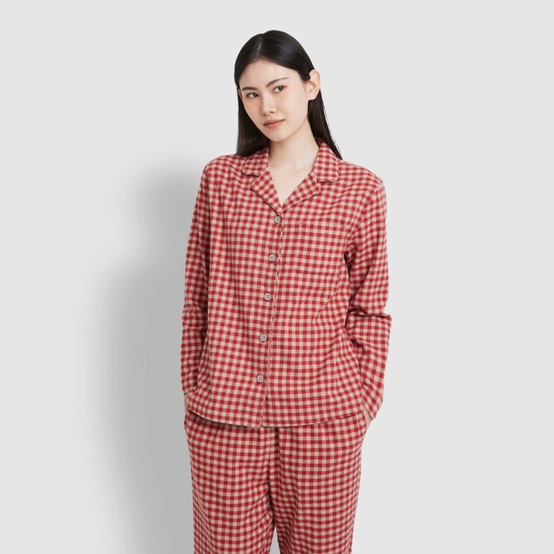 JAJU [JAJU/자주] 여 플란넬 파자마 세트_다크레드 [JAJU] Women's Flannel Pajama