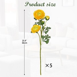 Briful Yellow Ranunculus Artificial Flowers Bouquets, Set of 5 25.9'' Long Stems Faux Peony, Real Touch Spring Summer Floral Arrangement for Home Decor Wedding Vase Filler DIY Crafts
