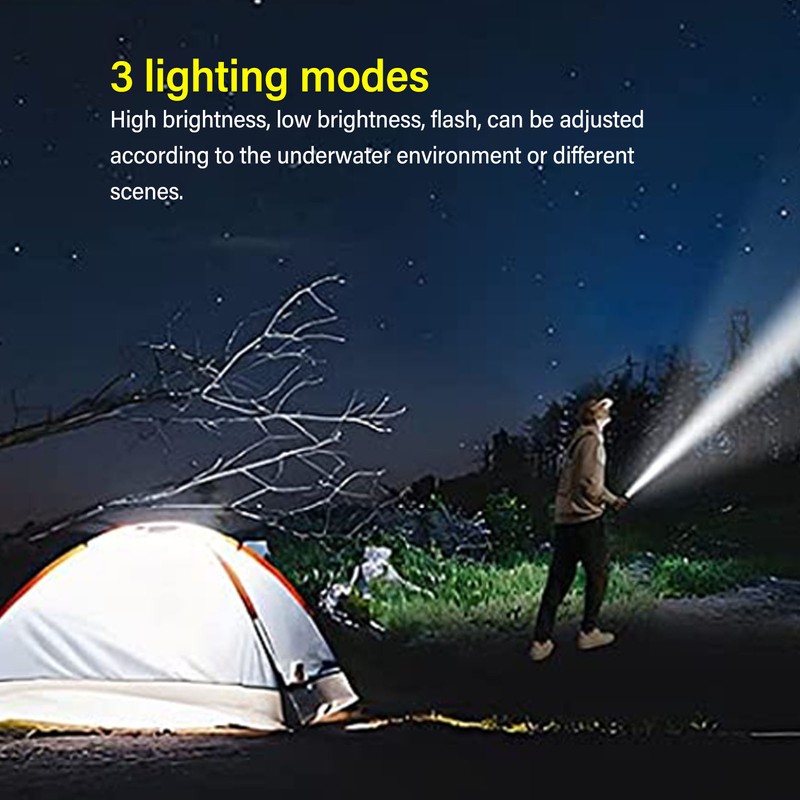 Diving Flashlight LED White Light Underwater Dive Torch IPX8 Waterproof