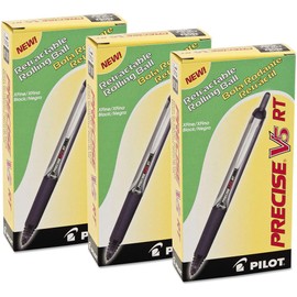 3 Dozen Total 36, Pilot Precise V5 RT Rolling Ball Pens, X-Fine Black (26062)