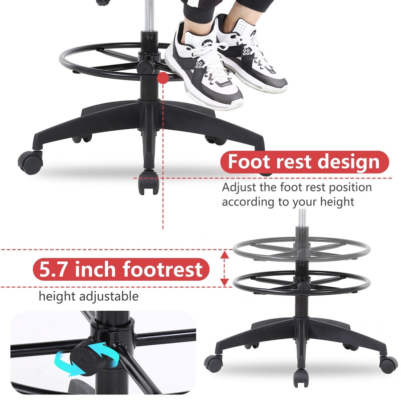 BestOffice Drafting Chair Tall Office Chair Adjustable Swivel Rolling Mesh