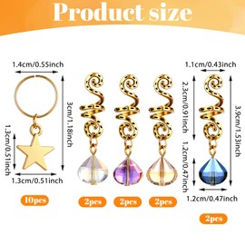 18 Pcs Crystals Spiral Loc Jewelry, Dreadlock Jewelry for Hair Braids, Gold Stars Braid Hair Charms, Loc Charms for Black Women