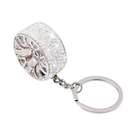 KHGUZ Bling Car Tire Wheel Keychain, Rhinestone Auto Wheel Keyring, Diamond Vehicle Rim Key Chain Accessories, Universal Fit (Multicolor)