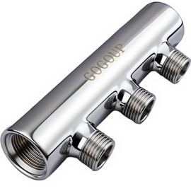 GOGOUP 3 Way Distribution Water Manifold Air Flow Pump Tubing Thread 3 Positions Inline Quick Adapter Air Hose Manifold Underfloor Heating System Distributor, Polished Closed