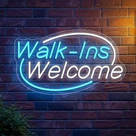 Walk-Ins Welcome Neon Sign, Neon Sign For Wall Decor, Ice blue + white Led Signs Usb Powered, Living Game Room Decor, For Bedroom Restaurant Bar Hotel Shop Party Birthday(16.5x9.4in)