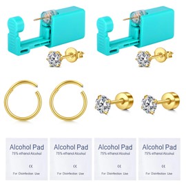 AVYRING Ear Piercing Gun Kit - 2 Pcs Gold Self Ear Piercing Kit with Earring Stud Hypoallergenic Steel Tools at Home 20g Flat Back Earrings Hoop Cartilage Earring