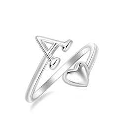 SILBERTALE 925 Sterling Silver Initial Rings A-Z Letter Ring for Women Adjustable Heart Stackable Promise Thumb Rings Fashion Jewellery with Gift Box