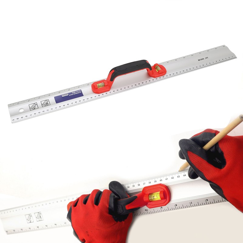 Aluminum Straight Edge Ruler with Handle Bubble Metal Centimeter Inch