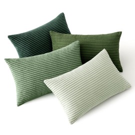 MIULEE Summer Boho Farmhouse Sage Green Throw Pillow Covers 12x20 Inch Set of 4 Mordern Nordic Cushion Covers Soft Corduroy Home Decor for Couch Bed Sofa Living Room Forest Green