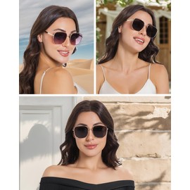 JOOX Large Square Sunglasses for Men and Women, UV400 Protection and Trendy Metal Frame, Gold/Gradient Brown