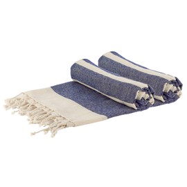 Nicola Spring Turkish Style Bath Towel - Hammam Towel - Cotton - Dark Blue Stripes - Pack of 2