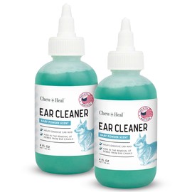Chew + Heal Dog Ear Cleaner Solution - 4 oz Droppers (2 Pack) - Pet Ear Wash Drops for Preventing Infection and Removing Debris - Soothing Aloe, Witch Hazel, and Tea Tree Oil