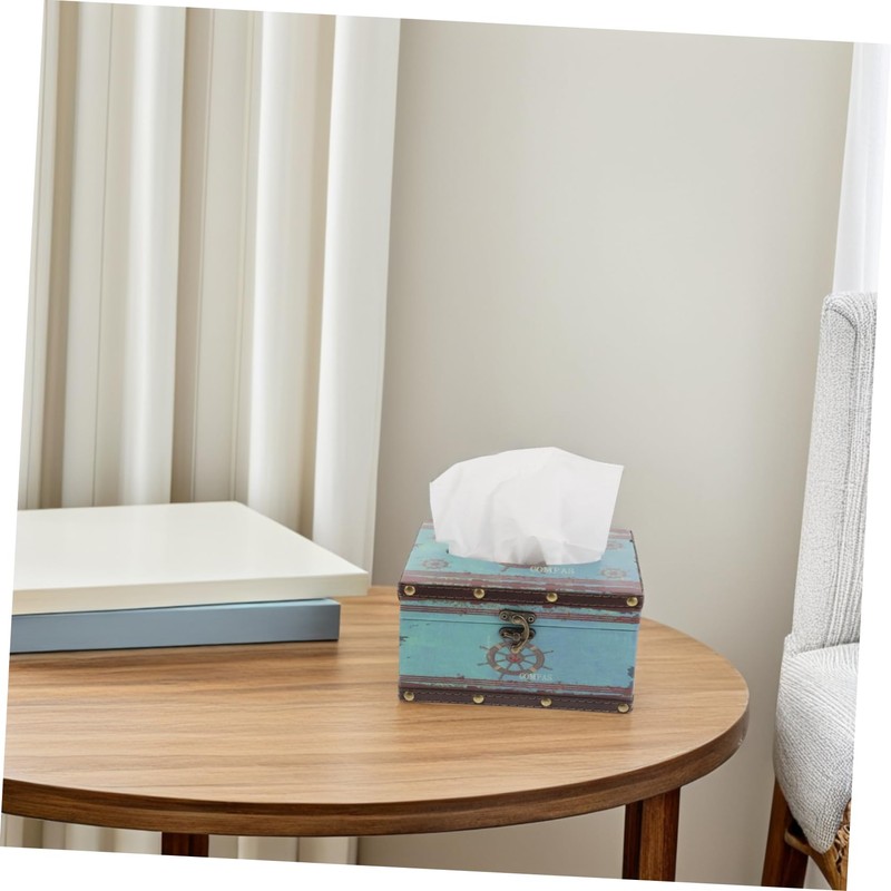 LABRIMP Cute Napkin Box Vintage Wood Tissue Container for Living