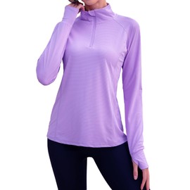 We1Fit Women Quarter Zip Pullover UPF 50+ Sun Shirts Long Sleeve UV Protection Lightweight Dry Fit Running Hiking Athletic Tops Purple